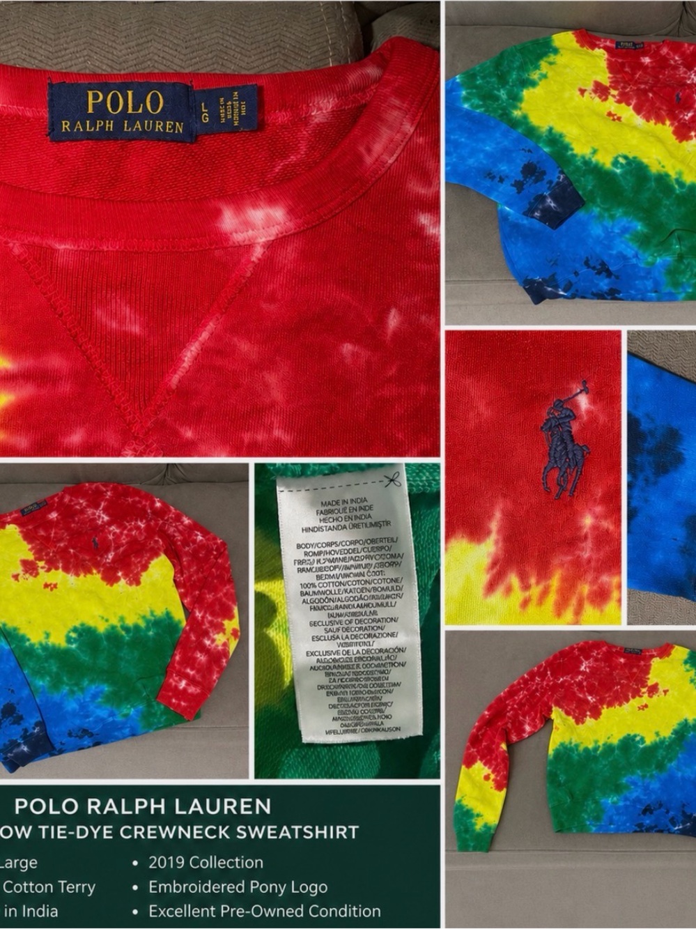 Polo by Ralph Lauren Multicolor Tie-Dye Crewneck Sweatshirt
